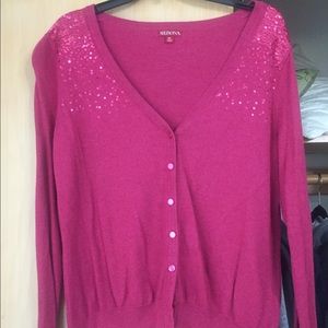 Red sequined cardigan